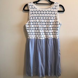 Crochet white and light blue dress